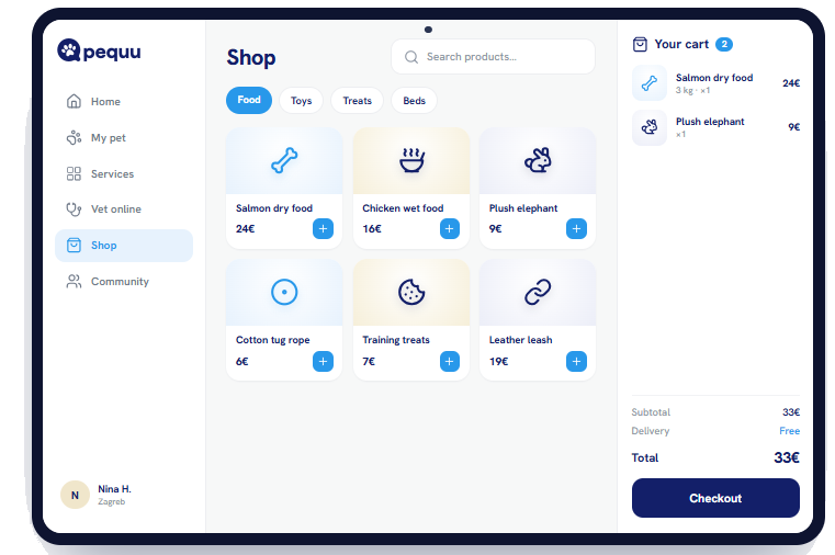 PEQuu shop on tablet
